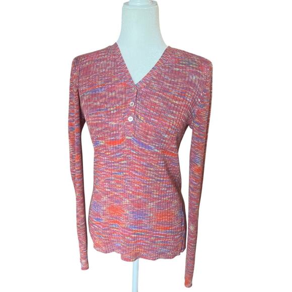 Sundance Sweater Multicolor Ribbed Spacedye Knit Henley Women's Size S Stretch - Picture 1 of 8